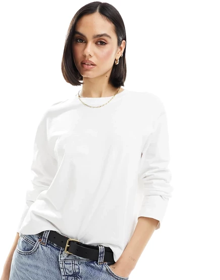 Белая футболка свободного кроя с длинными рукавами Selected Femme white