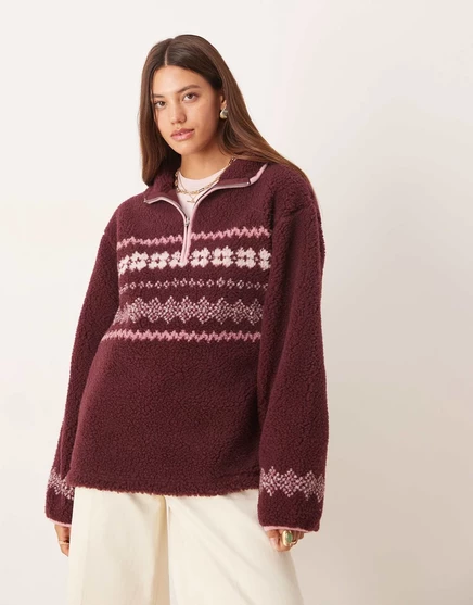 Женский свитшот asos design тедди на молнии, сливово-розовый