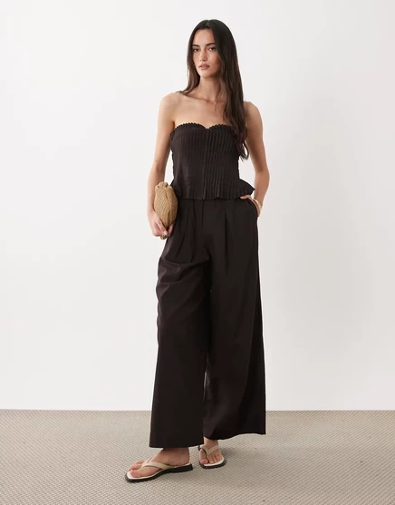 Женский бандо-комбинезон ASOS Design из хлопка и льна, шоколадный