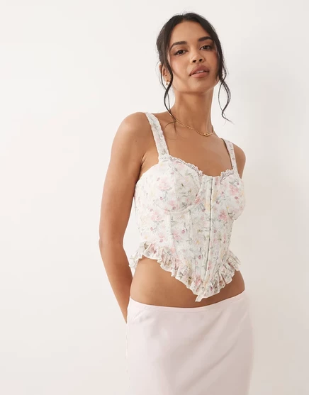 Женский топ Asos design корсетный кружевной с рюшей, розовый в цветочек