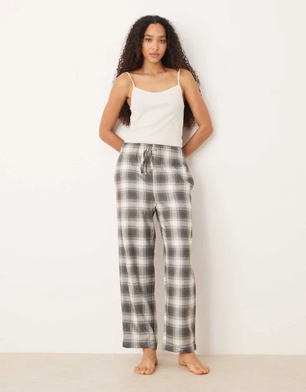 Фланелевые пижамные брюки в клетку Mango серого цвета gray