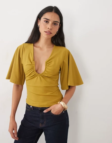 Женский топ ASOS Design с рукавами-фонариками, оливковый