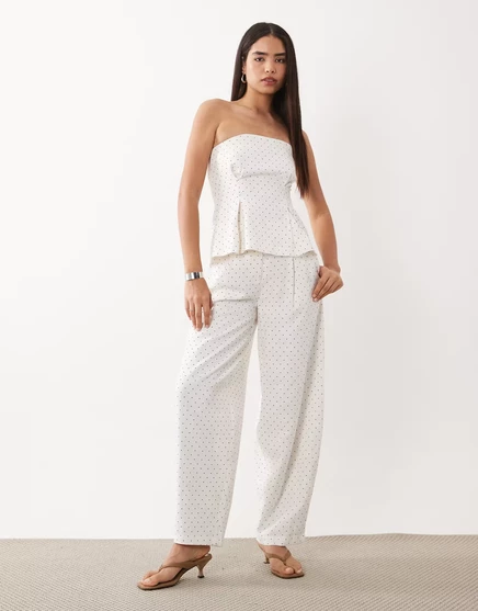 Женские брюки YAS Wide Leg, белые в черный горох