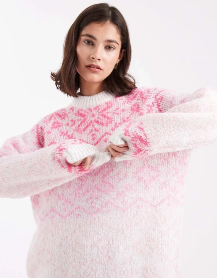 Вязаный свитер с высоким воротом и пастельным принтом Fairisle cloud dancer pink