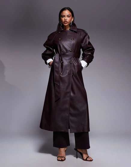 Женский тренч ASOS Design из искусственной зернистой кожи, бордовый
