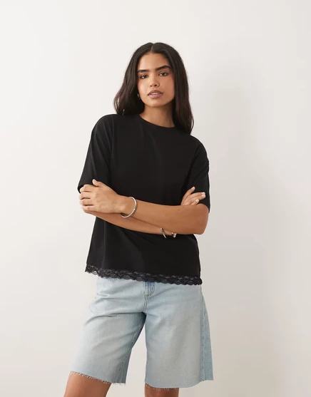 Женская футболка ASOS Design с кружевом, черная