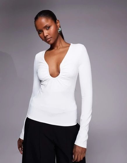 Женский полиамидный топ ASOS Design с U-бортиком, кремовый