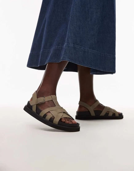Сандалии на плоской подошве Topshop Jason из серой замши gray suede