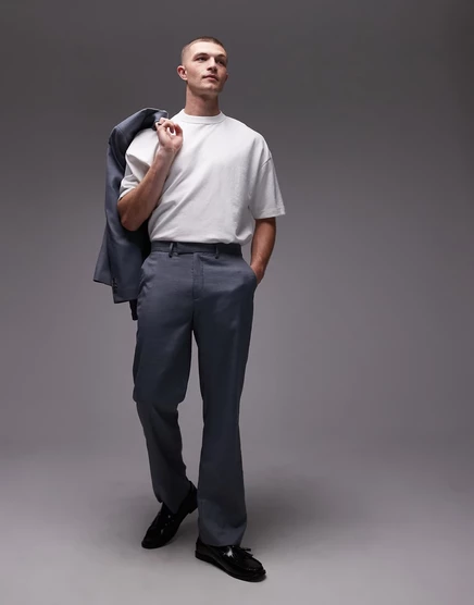 Прямые брюки от костюма Topman синего цвета blue