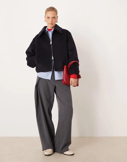Темно-синяя куртка-пуховик harrington от Mango oversize navy
