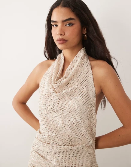 Женское мини-платье ASOS Design с пайетками, бежевое