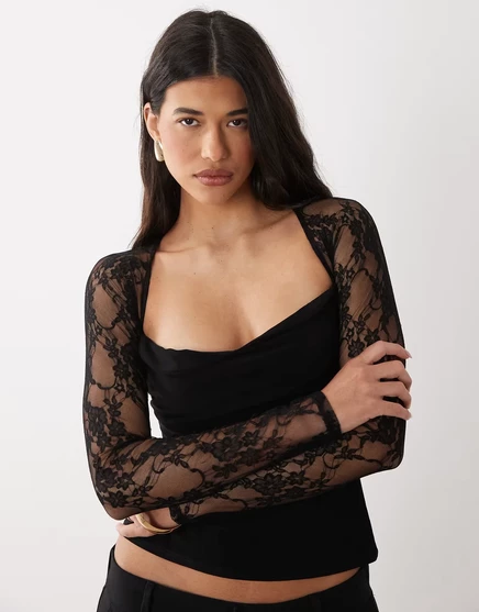 Женский кружевной топ ASOS Design с вырезом‑сердечко, черный