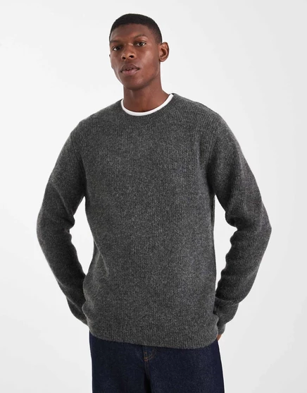 Пушистый свитер Jack &Jones премиум-класса в рубчик серого цвета dark gray melange