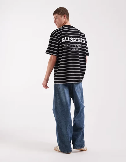 Мужская футболка AllSaints Underground свободного кроя, в черную полоску
