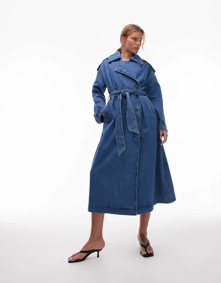 Джинсовый тренч Topshop темно-синего цвета indigo