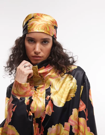 Женский платок ASOS DESIGN атласный для головы в яркий цветочный принт
