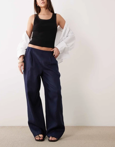 Женские широкие брюки ASOS Design льняной микс, синие
