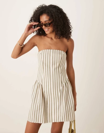 Женское мини-платье-бандо ASOS Design, полосатое, натуральных оттенков