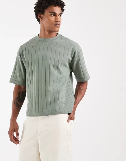 Мужская футболка ASOS Design объемная в рубчик, зеленая