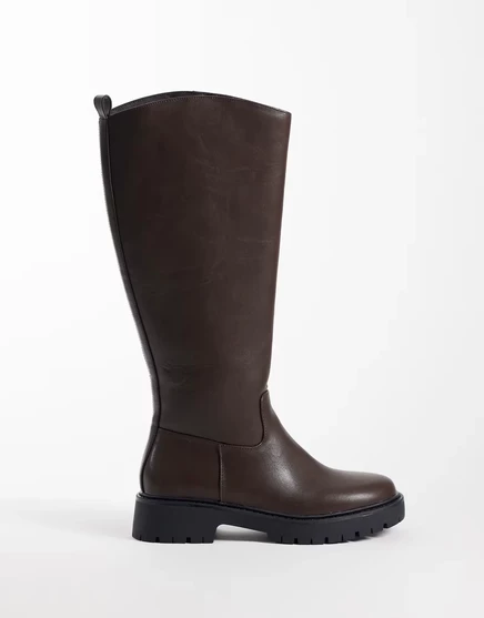 Высокие сапоги до колена London Rebel Clove коричневого цвета из искусственной кожи