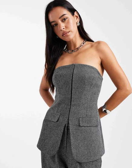 Сшитый на заказ топ-бандо Miss Selfridge с солью и перцем - часть комплекта