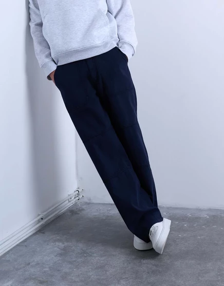 Темно-синие брюки-чиносы Topman из саржи мешковатого покроя navy