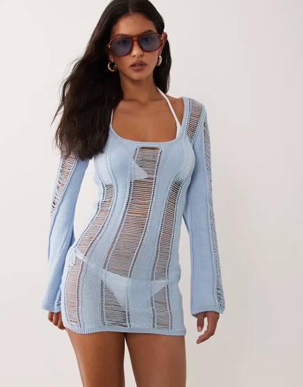Женское мини-платье ASOS Design вязаное, синее