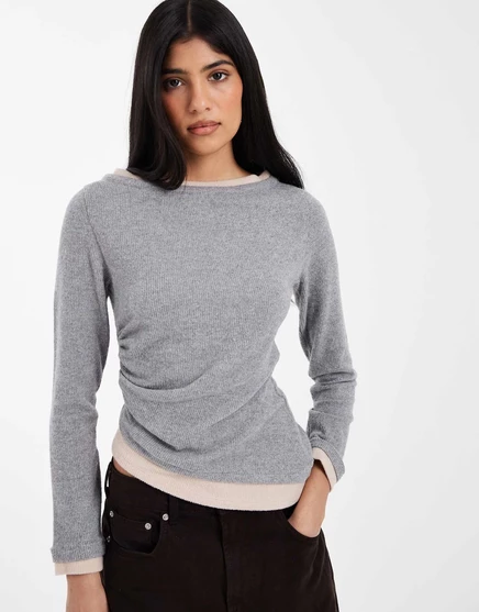 ДИЗАЙН ASOS - сверхмягкий двухслойный топ с застежкой по бокам из светло-серого вереска gray