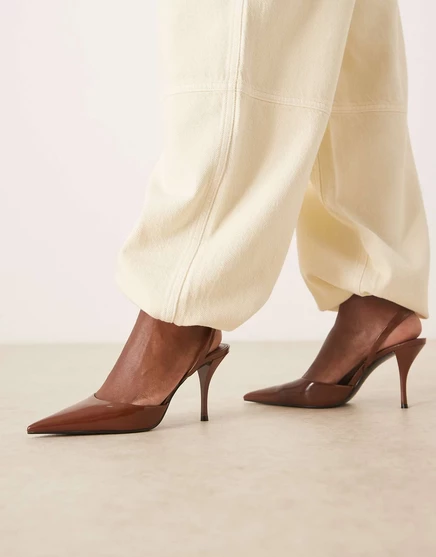 Босоножки-лодочки Mango на каблуках темно-коричневого цвета dark brown