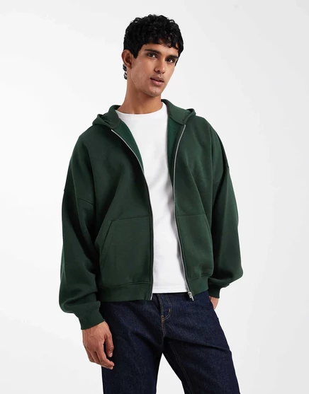 ASOS DESIGN essentials экстремально большая толстовка на молнии зеленого цвета mountain veiw