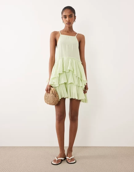 Женское мини-платье ASOS Design с рюшами, лаймовое