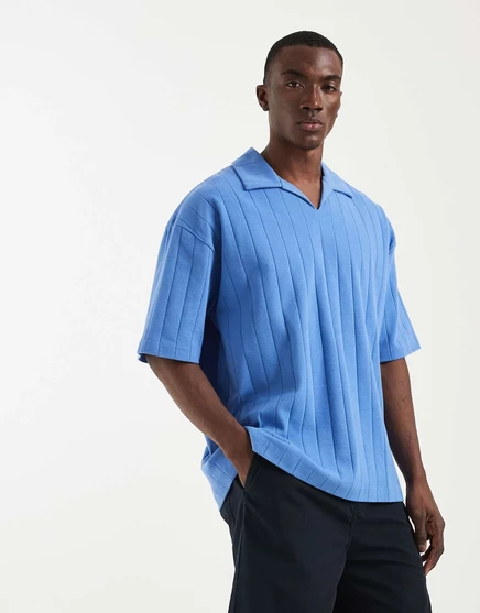 Мужское поло ASOS Design оверсайз крупной вязки, синий