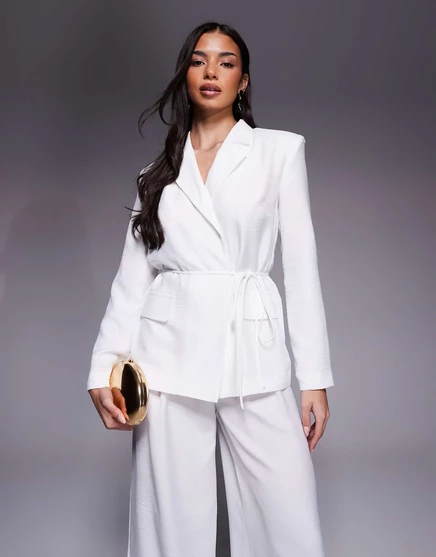 Женский летний жакет ASOS Luxe с поясом, белый