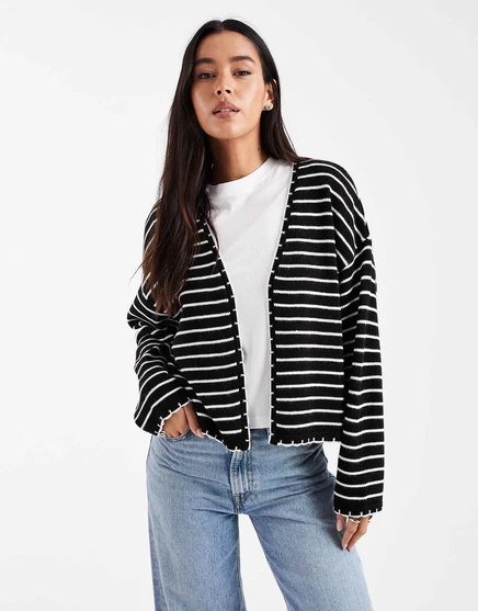 Кардиган Miss Selfridge blanket stitch в черно-белую полоску stripes