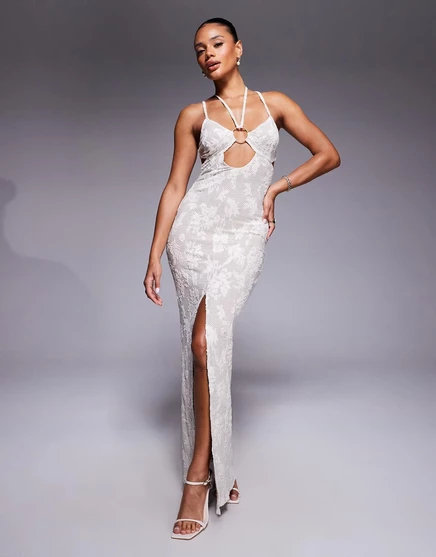  Платье макси ASOS DESIGN из фактурного кружева кремового цвета cream