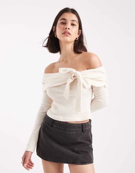 Женский топ Miss Selfridge бардо с бантом, кремовый