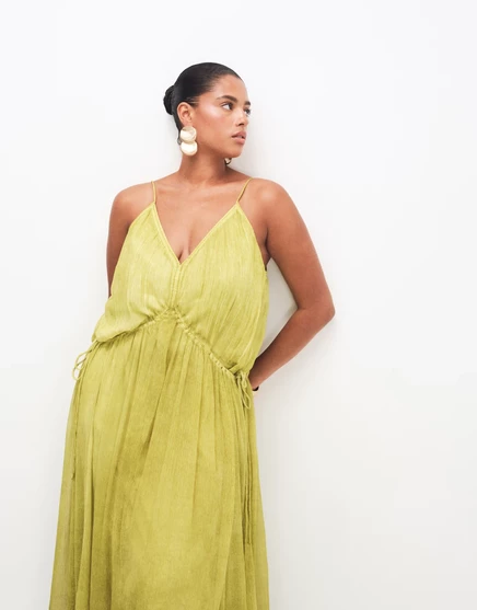 Женское платье ASOS Curve макси сарафан с завязками, оливковое