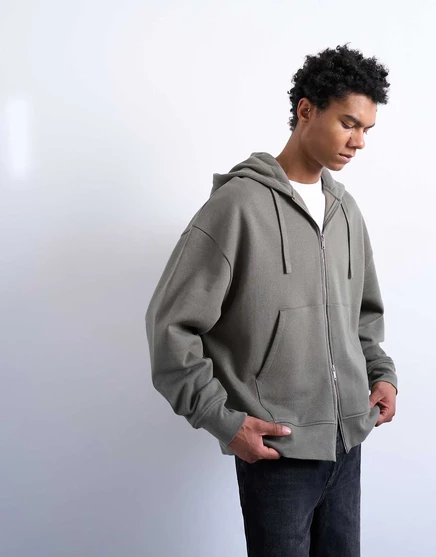 Мужская толстовка на молнии Topman Heavyweight, оливковая
