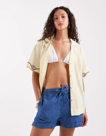 Женская пляжная рубашка ASOS Design Paloma с вышивкой, лимонная