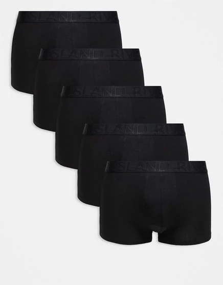 River Island 5 упаковок хлопчатобумажных эластичных боксерских трусов черного цвета black