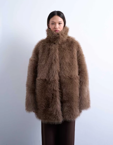 Женское пальто TopShop из искусственного меха, коричневое