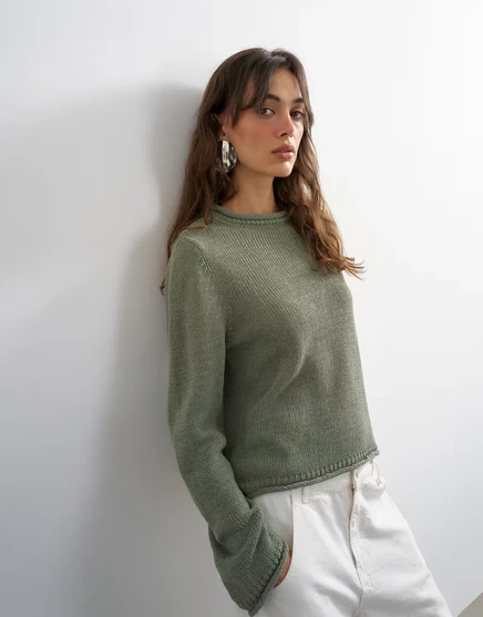 Женский вязаный топ TopShop с длинными рукавами, хаки