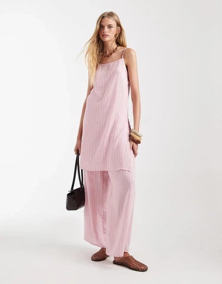 Женский длинный жатый топ ASOS Design с разрезом, розовая в полоску