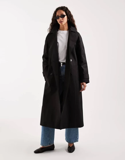 Женский хлопковый длинный тренч ASOS Design, черный