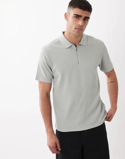 Мужское поло ASOS Design на молнии, серое