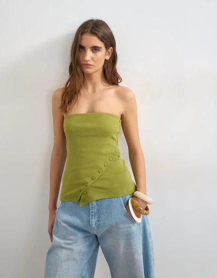 Женский топ TopShop бандо с пуговицами, оливковый