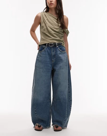 Укороченные джинсы-бочкообразки AllSaints payton цвета винтажного индиго vintage indigo