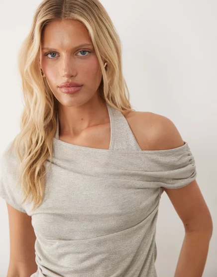 Женский асимметричный топ ASOS Design, серебристый
