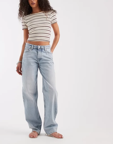 Прямые джинсы Tommy Jeans sophie с низкой посадкой светло-голубого цвета из легкой джинсовой ткани