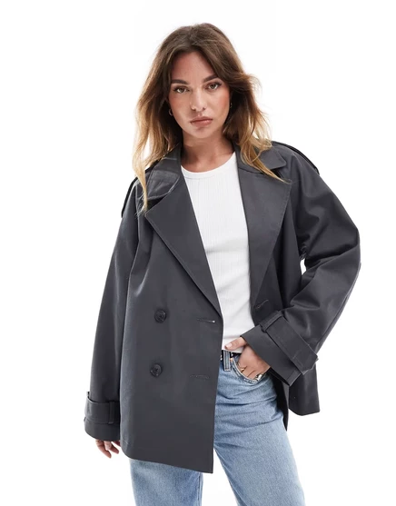 Женский короткий тренч ASOS Design, антрацитовый